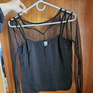 Elegant Black Sheer Sleeve Top - DIVIDED